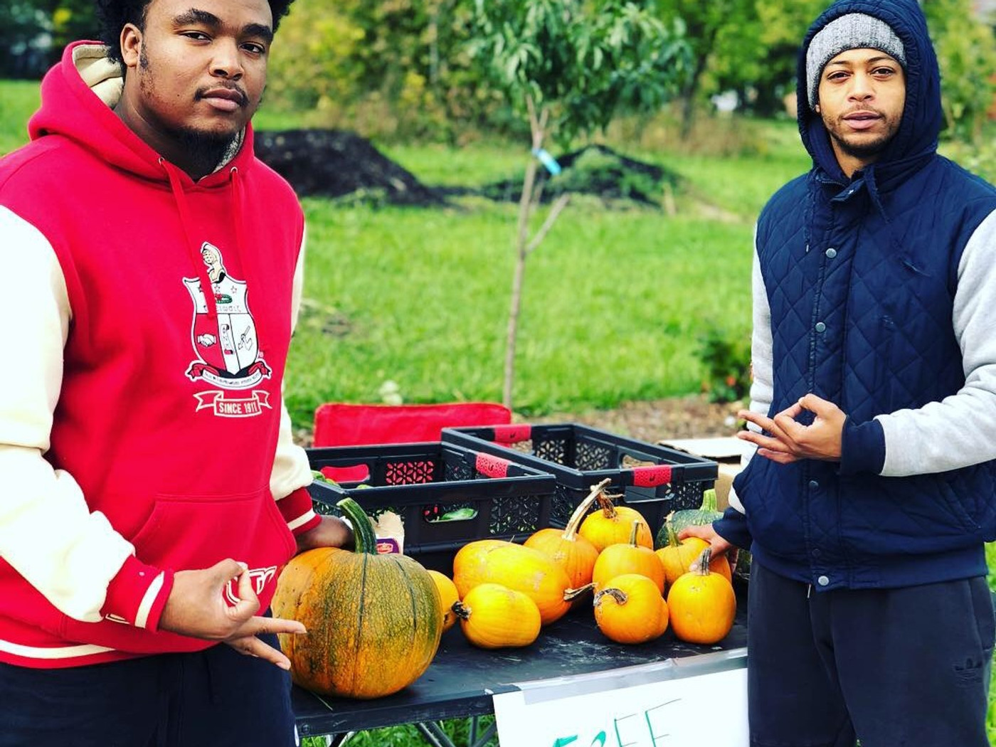 Pumpkins given away to neighbors at a fall community harvest day
